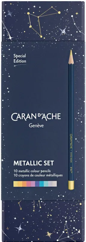 Caran D'Ache Cosmic Blue Special Edition 10 Metallic Colour Pencils Set
