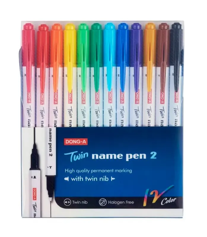 Dong-A Permanent Marker Dual Tip 1Mm &amp; 0.4Mm 12 Marker Set.