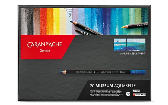 Caran D'Ache Museum Aquarelle 20 Color Pencils Marine