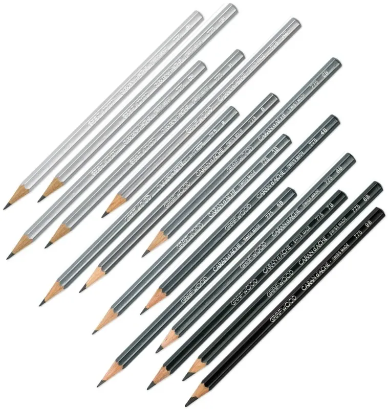 Caran D’Ache Grafwood Pencils - Open Stock | 15 Graphite Shades (4H to 9B) | Artist &amp; Technical Drawing Pencils