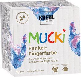 MUCKI gleaming finger paint gold colour applied with fingers