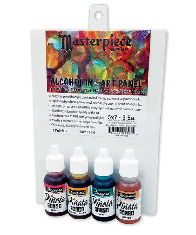 Jacquard Pinata Alcohol Set with 3 Pc MasterPiece Alcohol Ink Panel + 4 Pc Assorted Pinata Inks