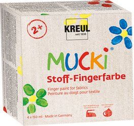 MUCKI finger paint for fabrics in 150 ml jars