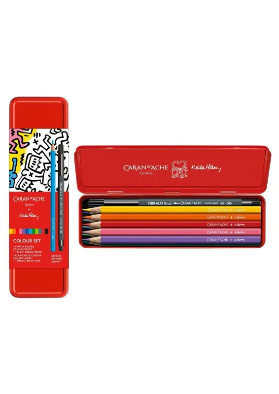 Caran D'Ache + Keith Haring Colour Set: 10 Water-Soluble Pencils &amp; Brush Pen