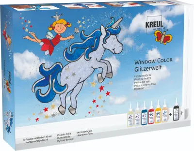 KREUL Window Color Set glitter fantasy KREUL Window Color complete craft set for kids with butterfly artwork and bright window paints
