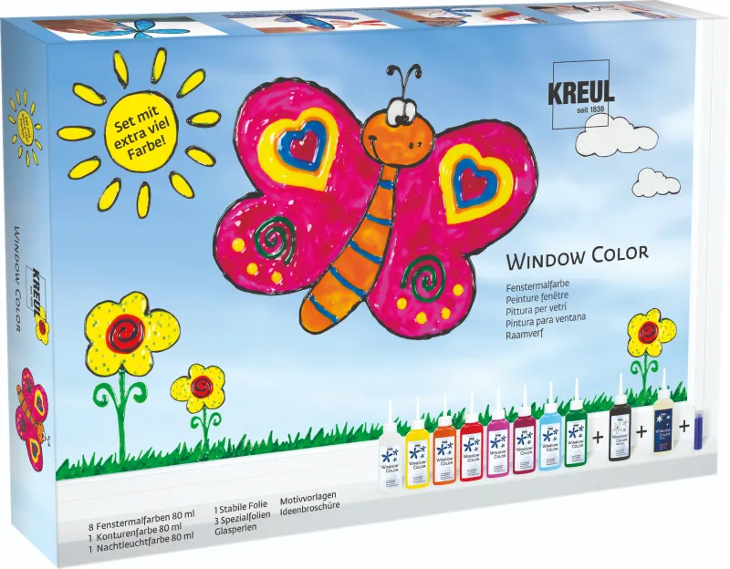 Complete KREUL Window Color kit with bright colours and accessories