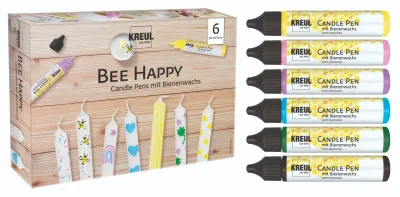 KREUL Candle Pen Bee Happy set showing six coloured wax pens