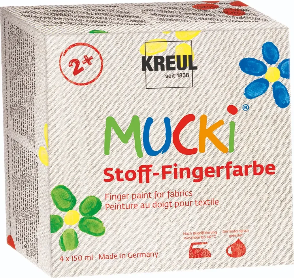 MUCKI finger paint for fabrics in 150 ml jars