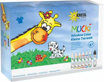 MUCKI Window Color kit small wildlife Child painting animal shapes with MUCKI window color pens