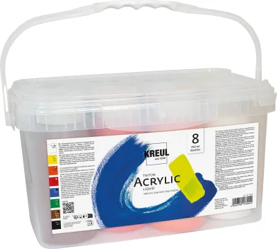 KREUL Triton Acrylic Liquid Powerpack with 8 bottles of 750 ml in a reusable box.
