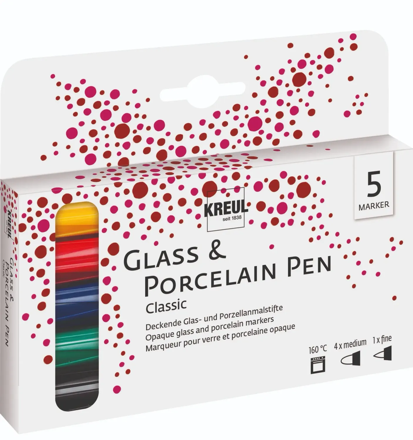 KREUL Glass &amp; Porcelain Pen Classic Set of 5 in assorted colors for decorating heat-resistant glass, porcelain, ceramic