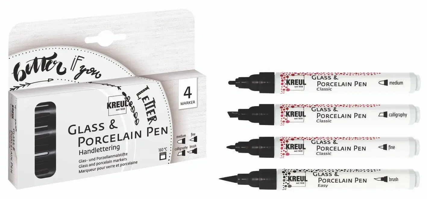 KREUL Glass &amp; Porcelain Pen Handlettering Set of 4
