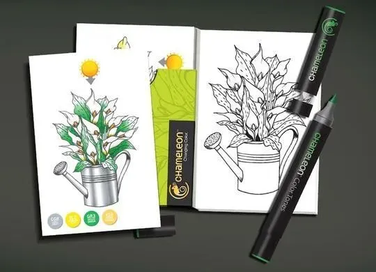 Chameleon Flowers Coloring Cards for Creative Art