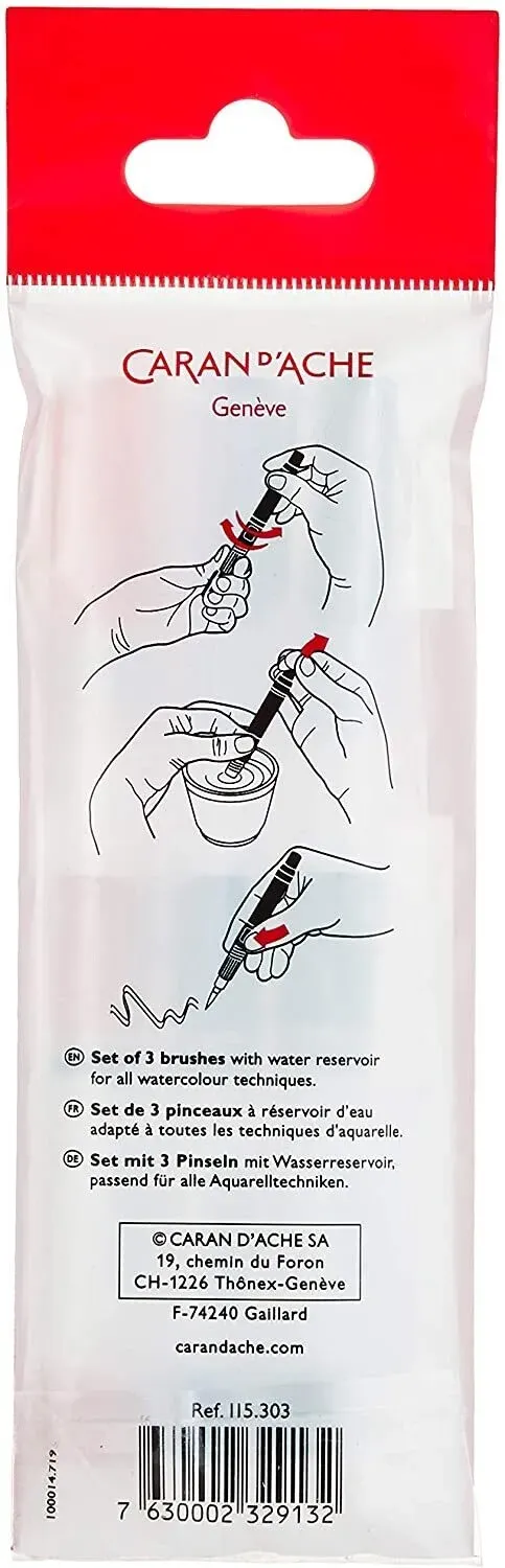 Caran D'Ache Water Brush 3 Assorted With Reservoir