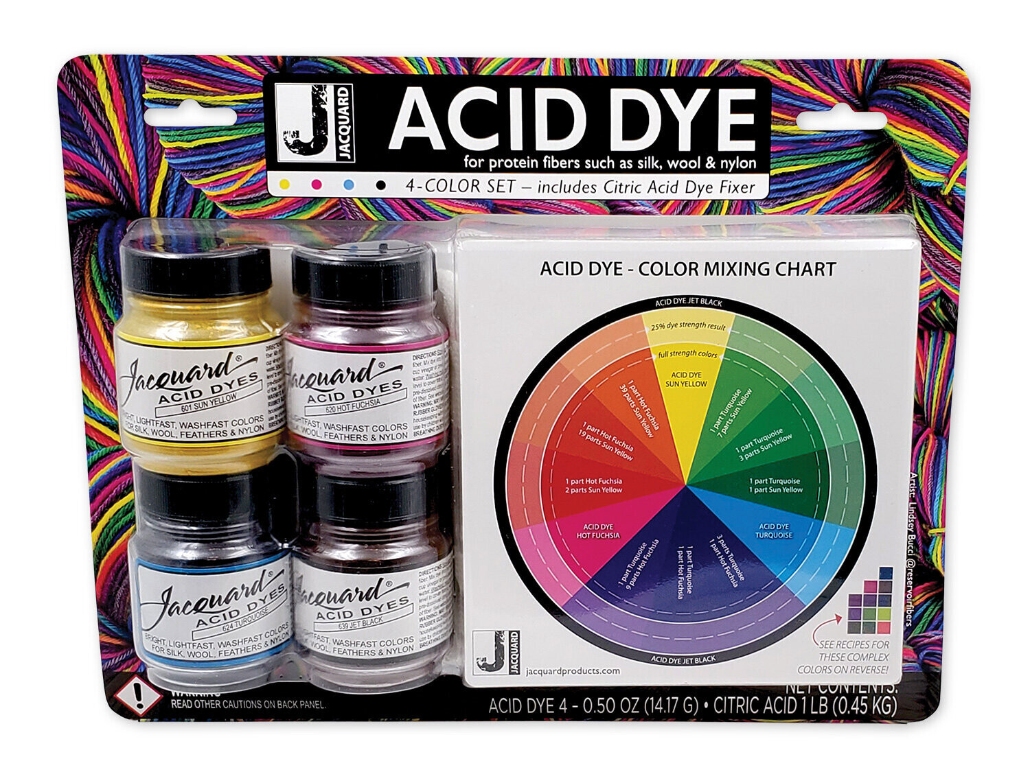 Jacquard Acid Dye 4-Color Set with Citric Acid – For Silk, Wool &amp; Nylon