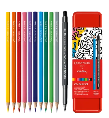 Caran D'Ache + Keith Haring Colour Set: 10 Water-Soluble Pencils &amp; Brush Pen
