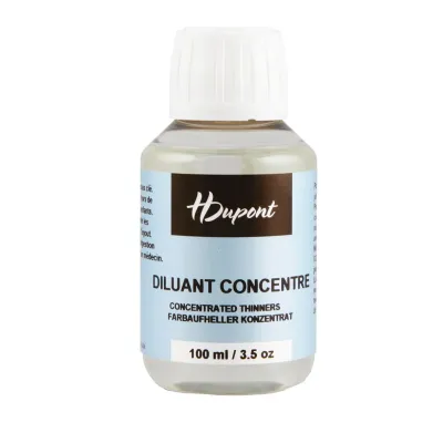 Small clear plastic bottle labeled “H Dupont Diluant Concentré – Concentrated Thinners,” 100 ml (3.5 oz), with a white screw 
