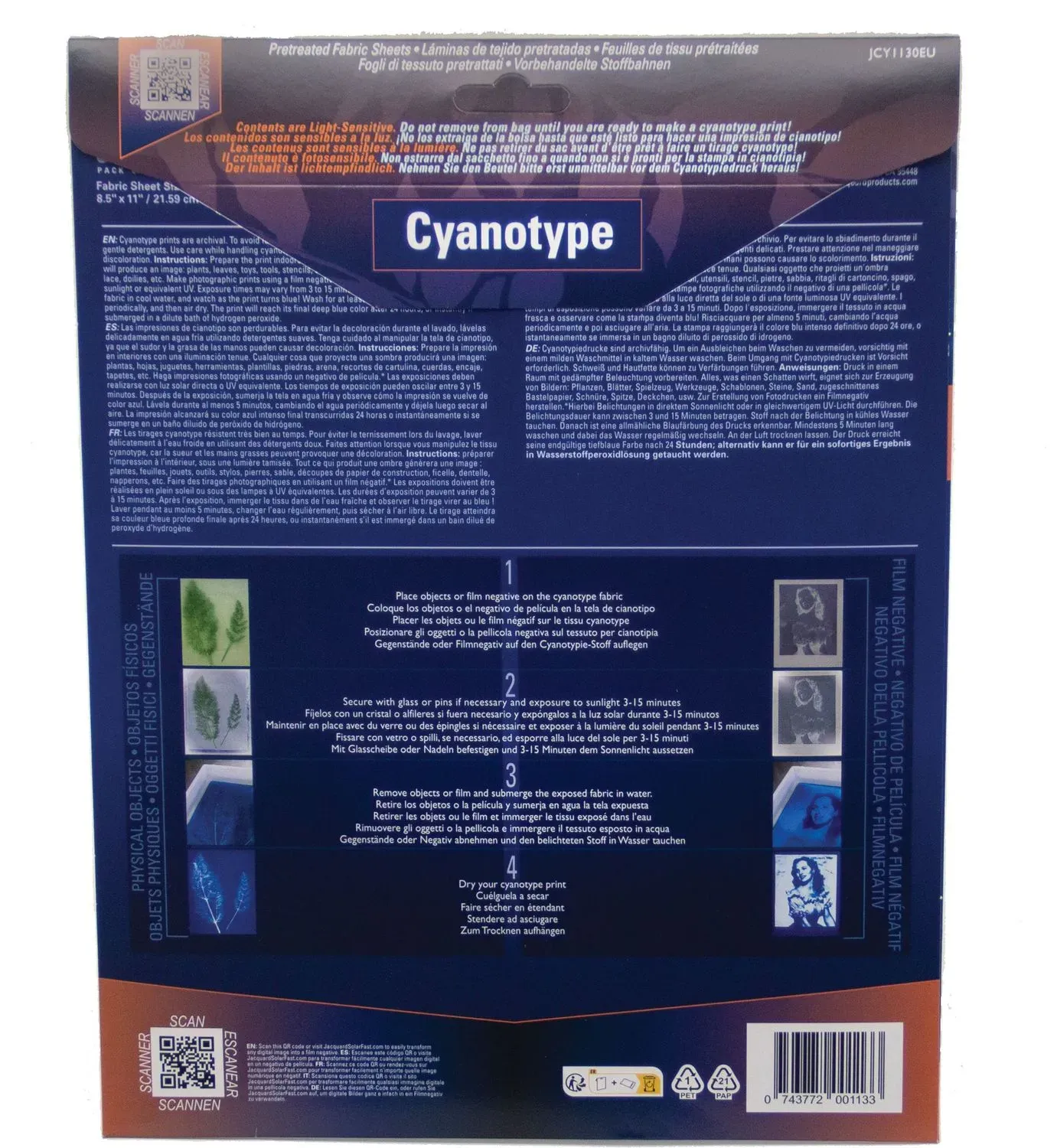Jacquard Cyanotype Pretreat 8.5" x 11" Fabric Sheet (10 Pack), Blue