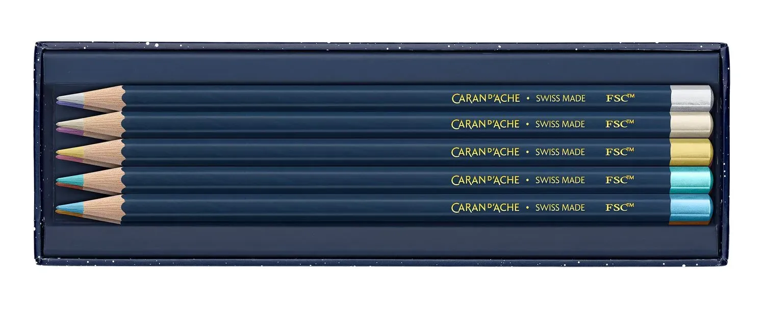 Caran D'Ache Cosmic Blue Special Edition 10 Metallic Colour Pencils Set