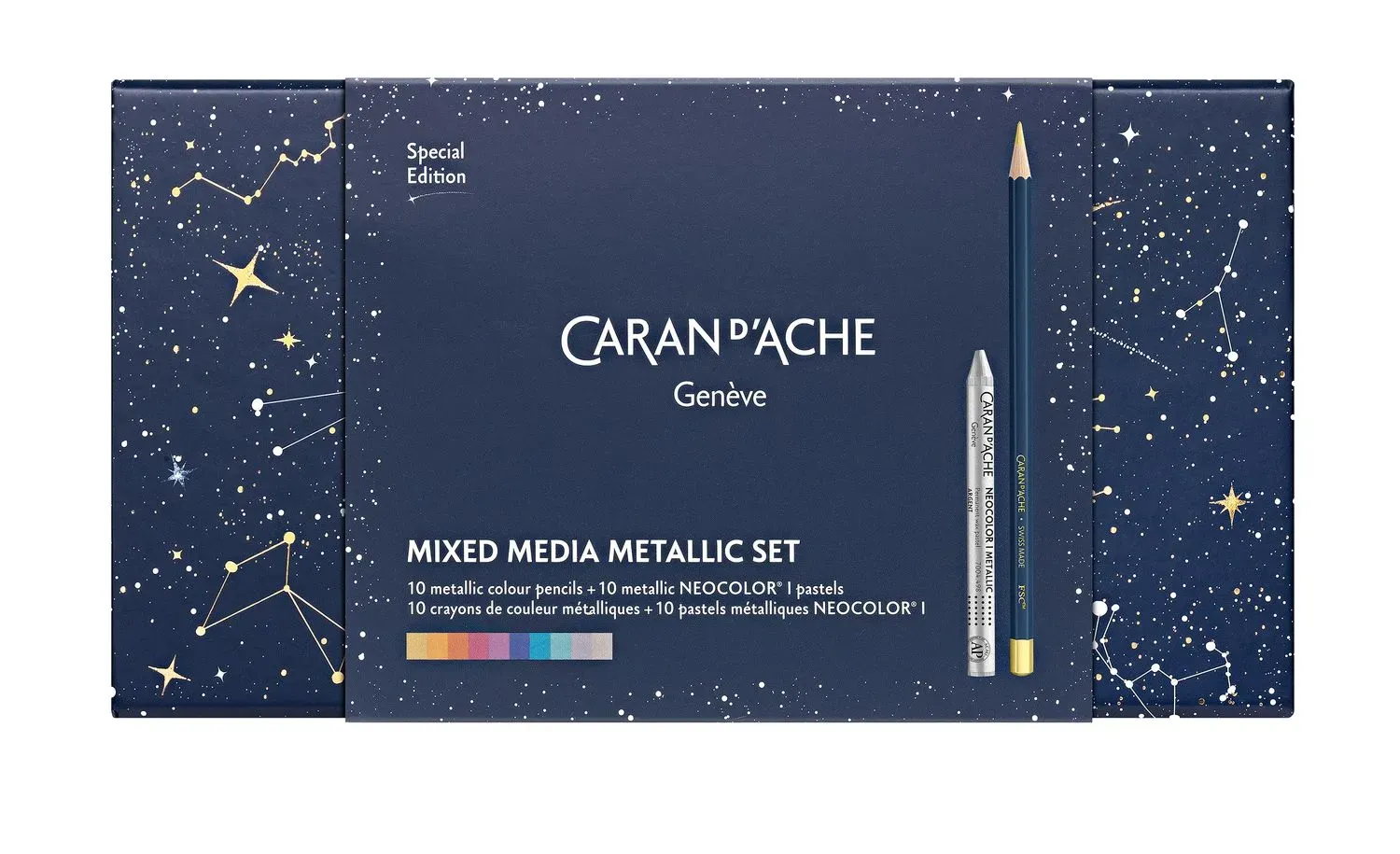 Caran D'Ache Cosmic Blue Mixed Media Metallic Set – Special Edition with Metallic Pencils and Neocolor I Pastels