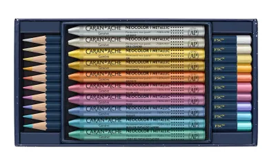 Caran D'Ache Cosmic Blue Mixed Media Metallic Set – Special Edition with Metallic Pencils and Neocolor I Pastels