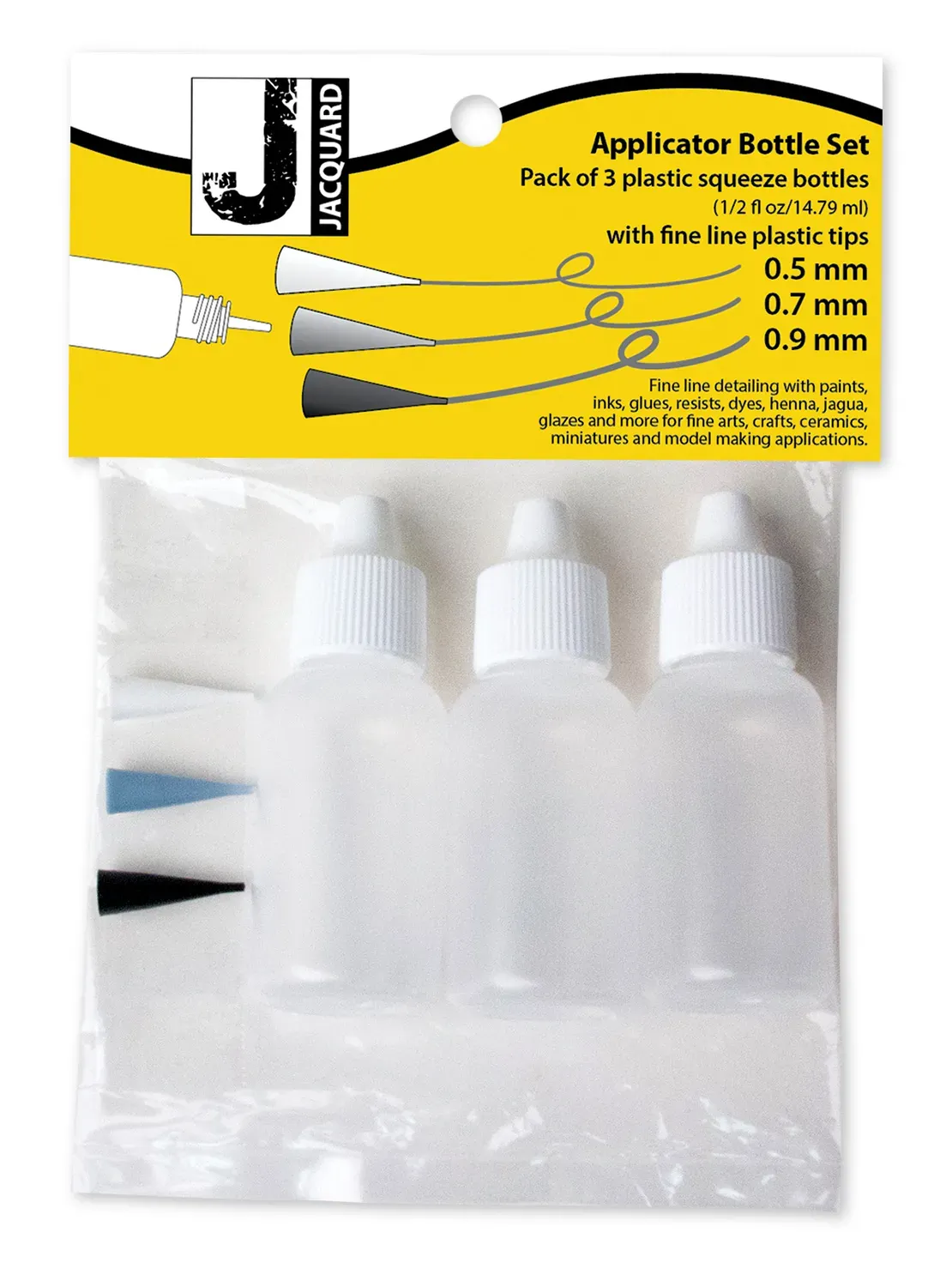 Jacquard Set of 3 Applicator Bottles with Plastic Tips - 1/2 oz(14.78ml) for Fine Detailing