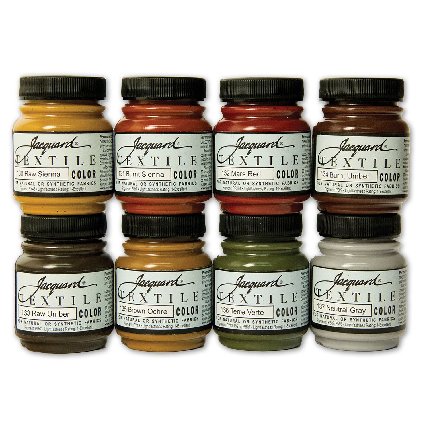 Jacquard Textile Earth Color 8-Color Set – Premium Fabric &amp; Surface Paint Kit (66.54 ml Jars)