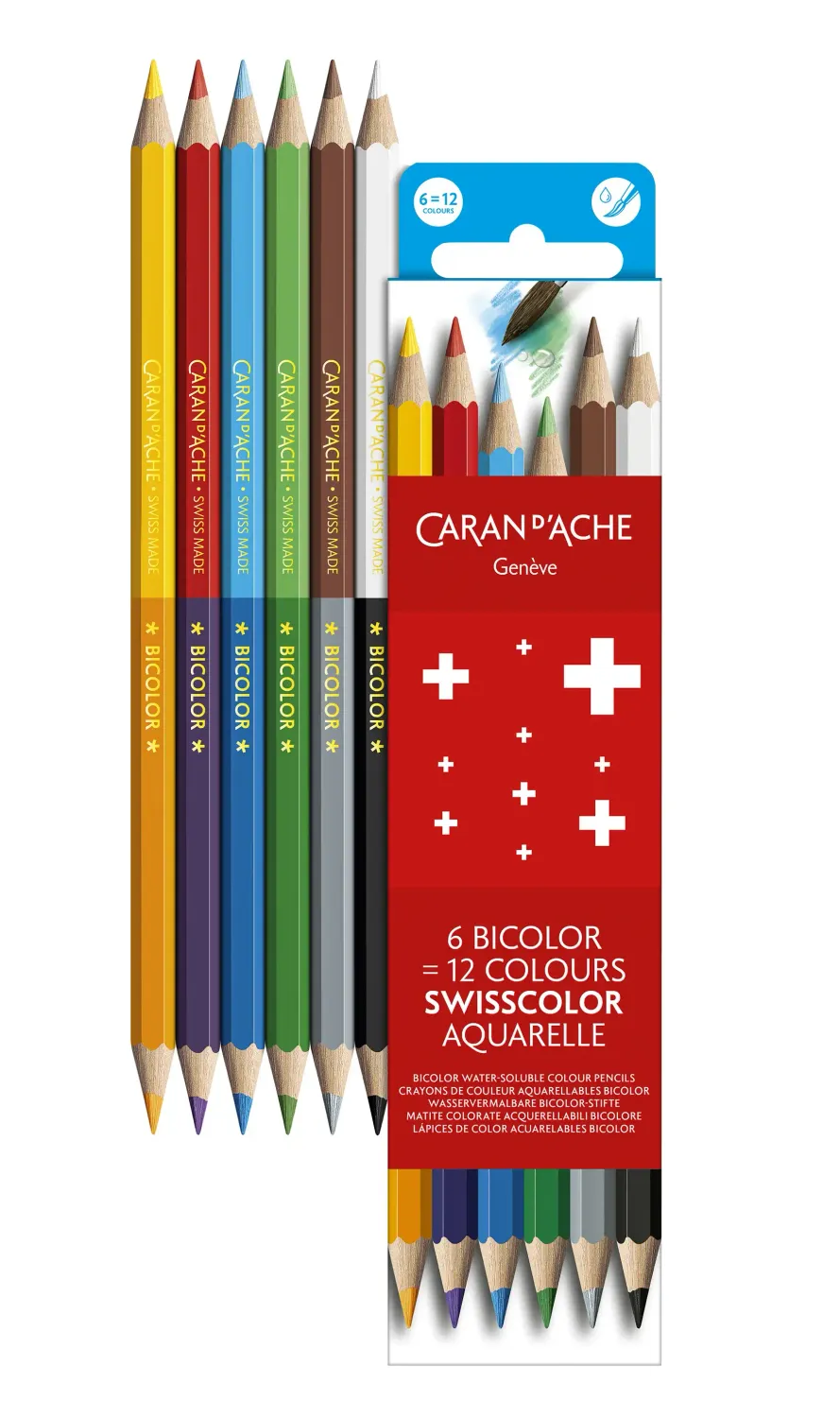 Caran d’Ache Swisscolor Aquarelle Bicolor – 6 Pencils (12 Colours)