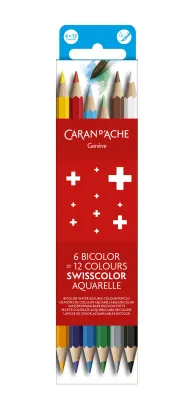 Caran d’Ache Swisscolor Aquarelle Bicolor – 6 Pencils (12 Colours)
