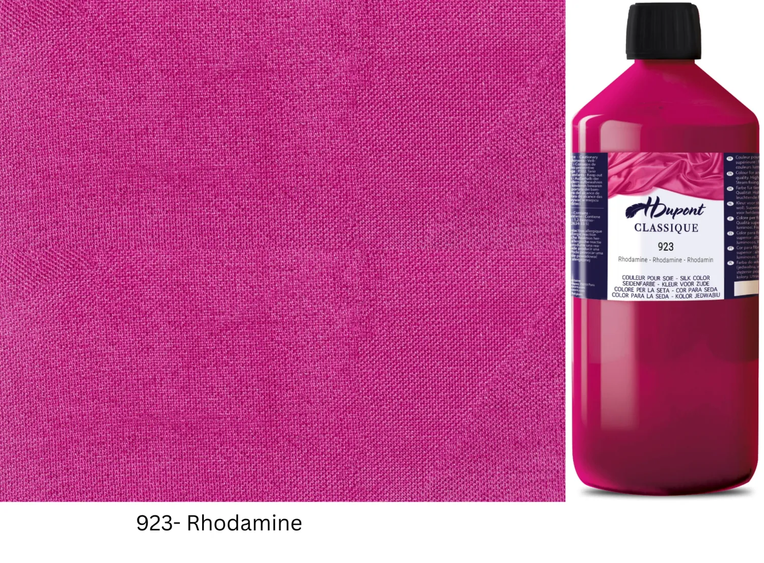 923 RHODAMINE – HDupont Classique Silk Dye 1 Litre in bright rhodamine pink shade for colorful silk dyeing projects.