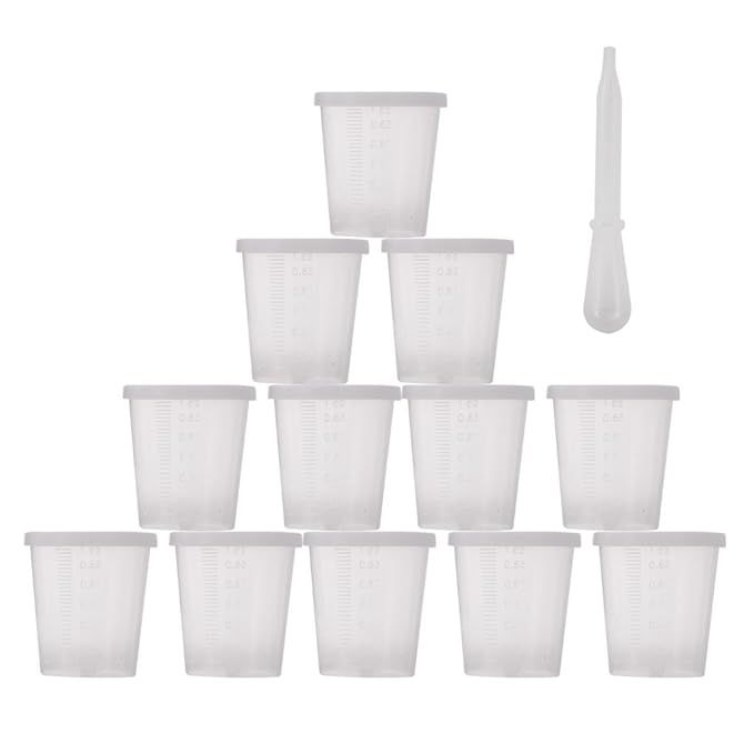 Pack of 12 small 30ml plastic cups with secure caps
Leak-proof 30ml sample cups with caps for art and craft use
Reusable 30ml