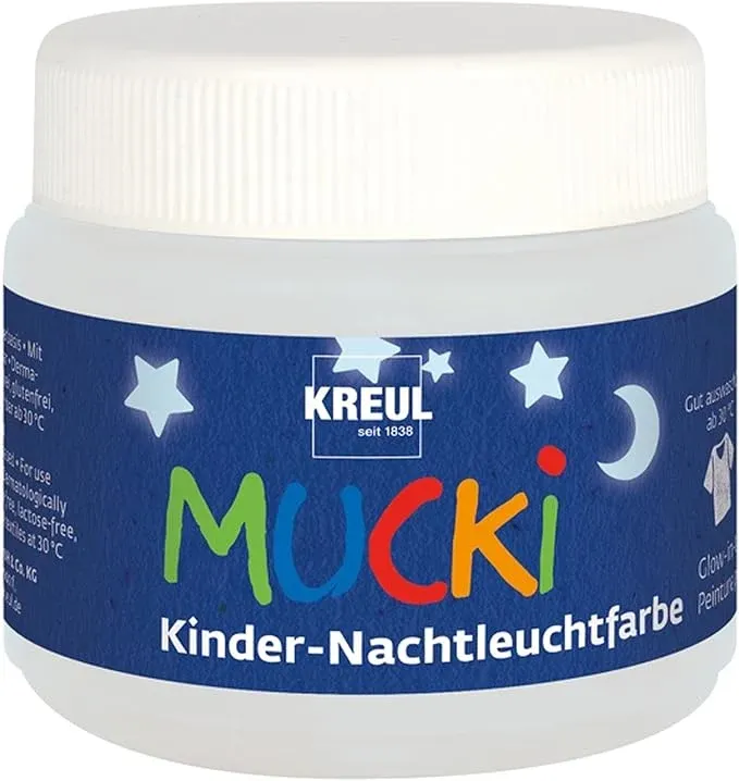 MUCKI Kids Glow-in-the-Dark Paint 150 ml jar with night glowing artwork for children