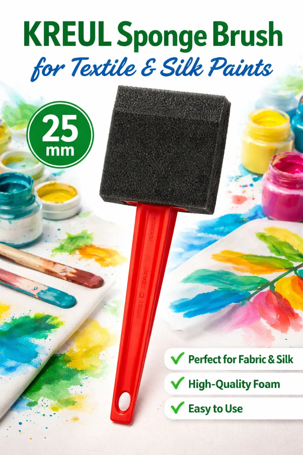 KREUL sponge brush 25 mm for textile and silk paints with foam head and red handle