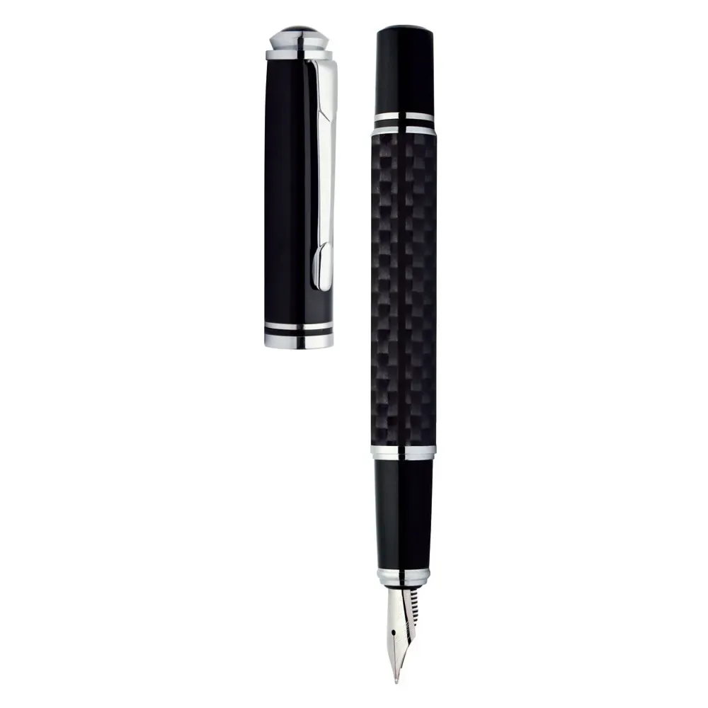 Black fountain pen with cap removed showing full length