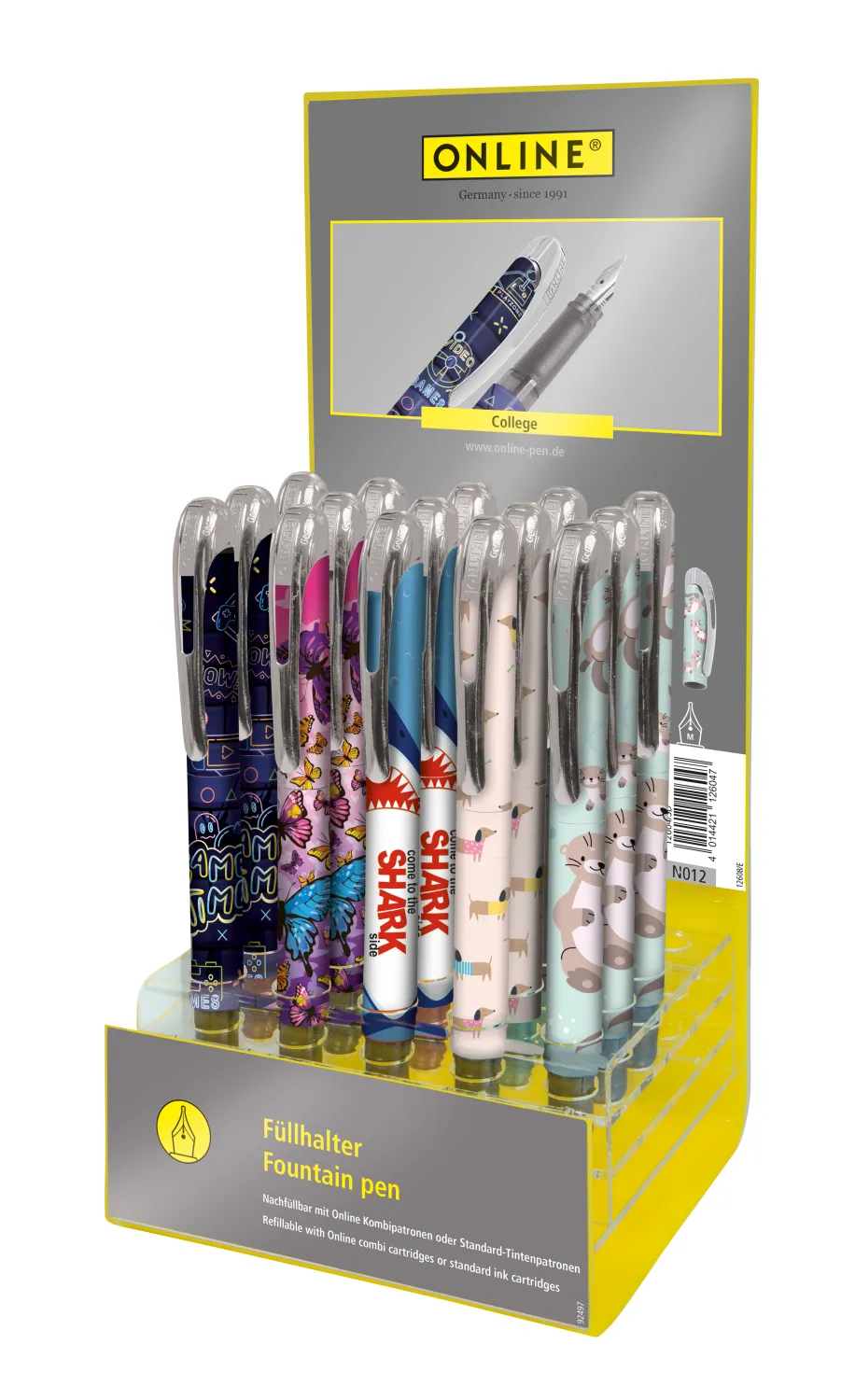 ONLINE College II fountain pen 2025 display pack with 15 assorted student pens