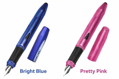 FP Switch fountain pen in Bright Blue and Pretty Pink with stainless steel nib