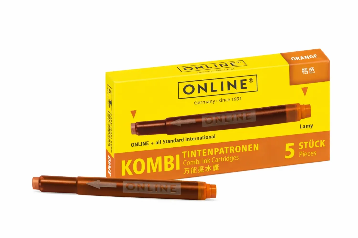 ONLINE Combi Ink Cartridge – Orange color, standard international ink cartridge pack (5 pieces).