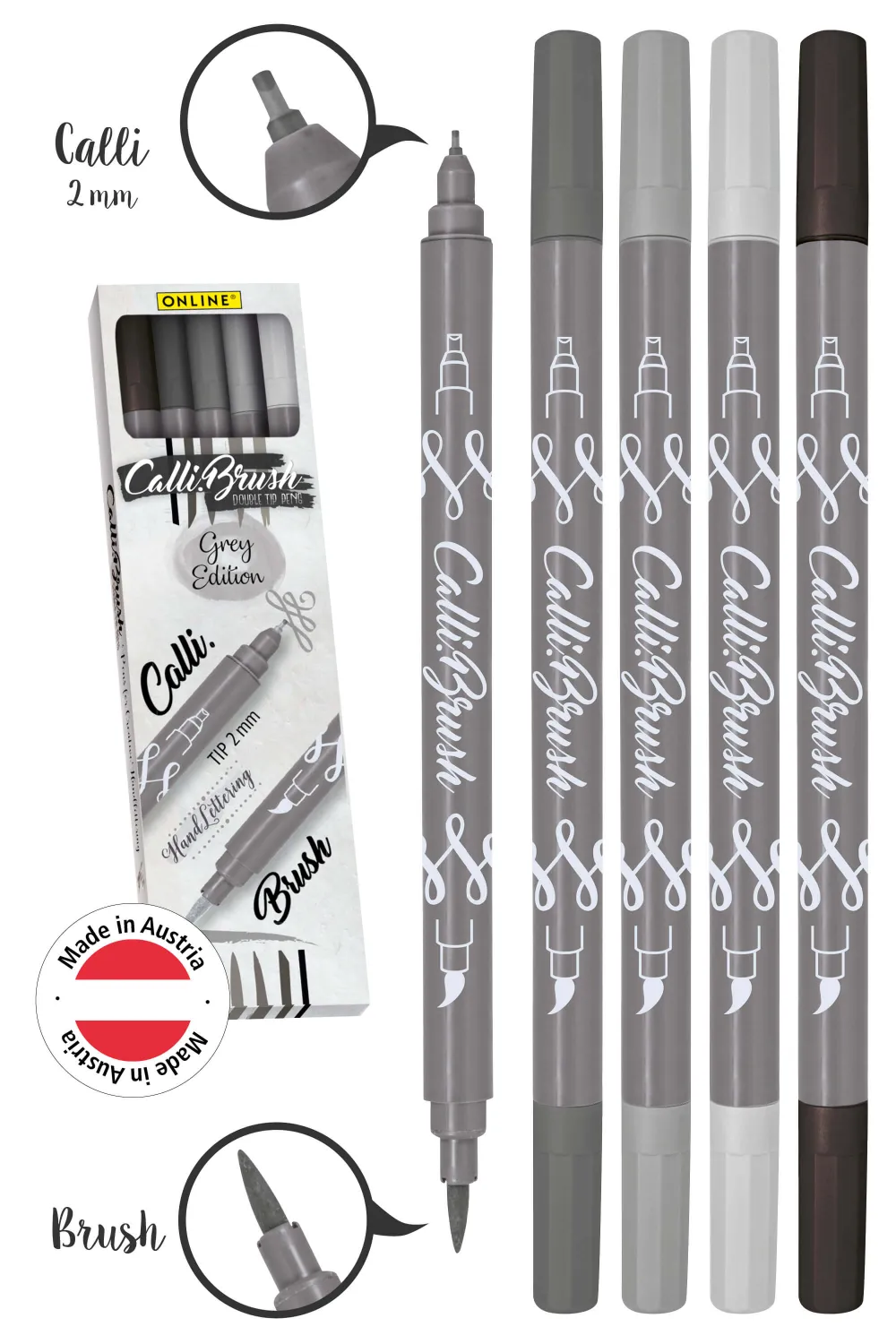 Calli Brush Set Grey Edition 5 pcs dual tip pens