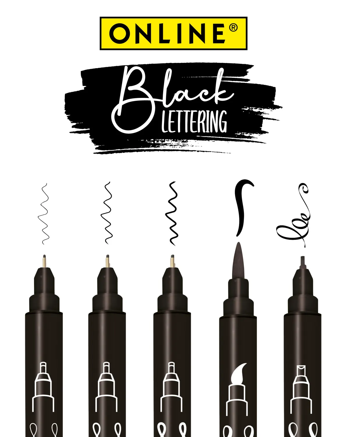 ONLINE Black Lettering Set 5 Tips full product box