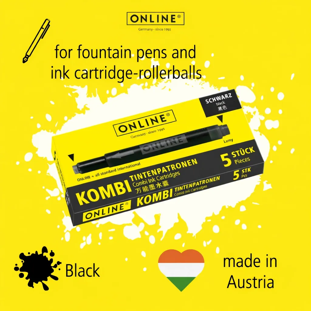 Black fountain pen ink cartridge close view