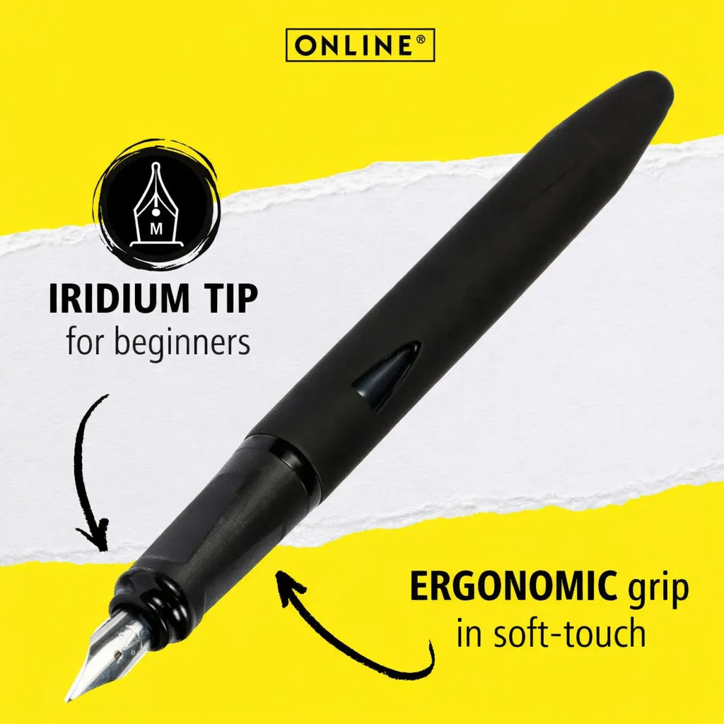 ONLINE Switch Nero Fountain Pen A-Nib – 3 Pieces Pack | Iridium Tip | Soft Grip