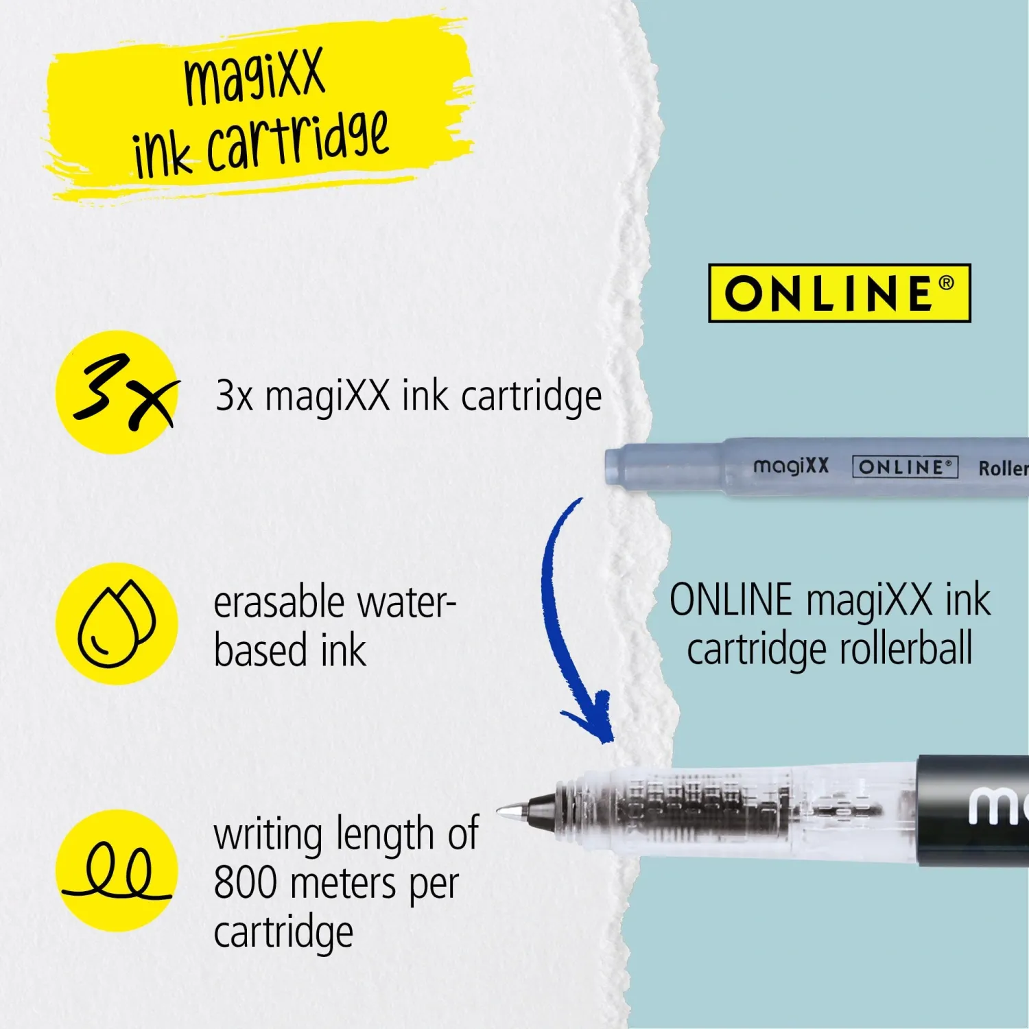 ONLINE MagiXX blue erasable roller cartridge 3 pieces pack