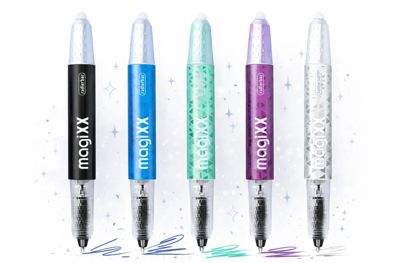 ONLINE Magixx erasable gel pens five color variants display.
