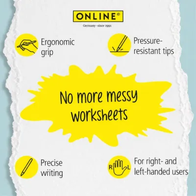 ONLINE Magixx erasable gel pen key features infographic.