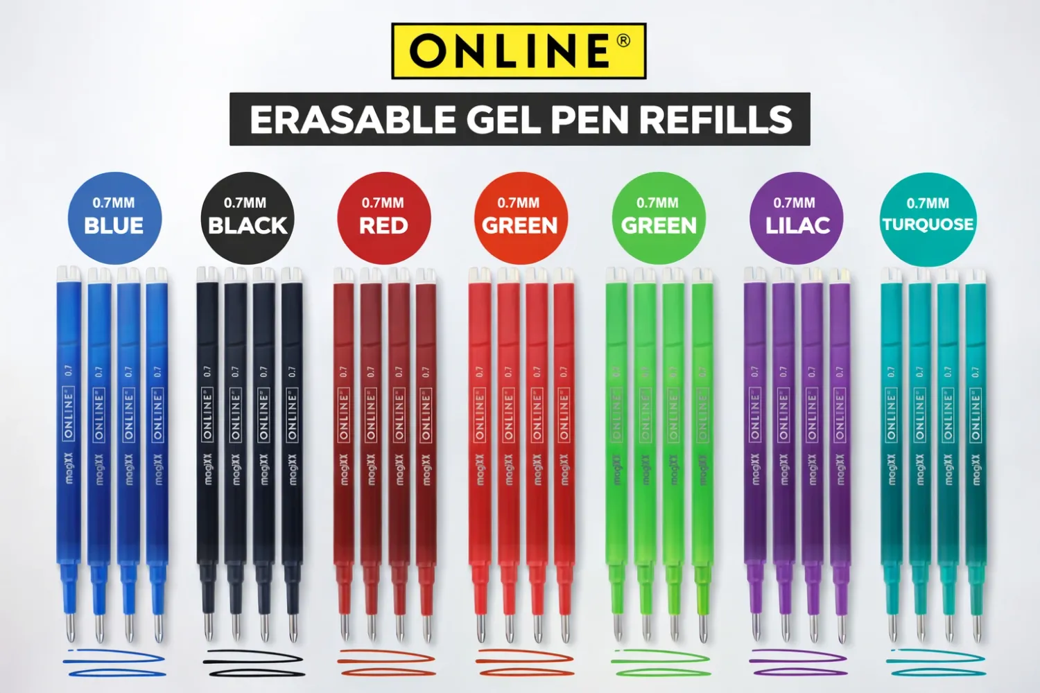 ONLINE Magixx 0.7mm Erasable Gel Pen Refills – Blue, Black, Red, Green, Lilac, Turquoise Colors