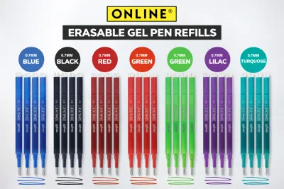 ONLINE Magixx 0.7mm Erasable Gel Pen Refills – Blue, Black, Red, Green, Lilac, Turquoise Colors