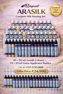 HDupont Arasilk Complete Silk Painting Set featuring 30 x 50 ml Arasilk silk paint colours and 19 x 25 ml assorted Gutta