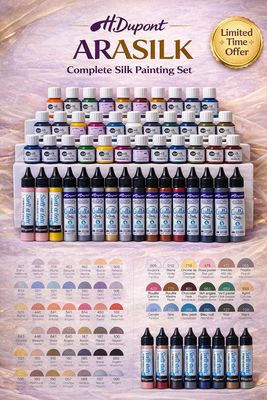 HDupont Arasilk Complete Silk Painting Set – 30 x 50 ml Colours + 19 x 25 ml Gutta Applicator Bottles
