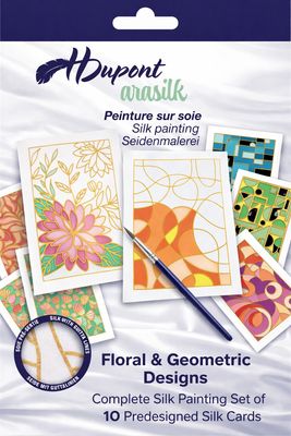 HDupont silk painting set of 10 with gold gutta lines and paper frames
