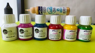 Hdupont Arasilk 50 ml silk painting kit with 5 colours, medium and Gold Gutta 25 ml